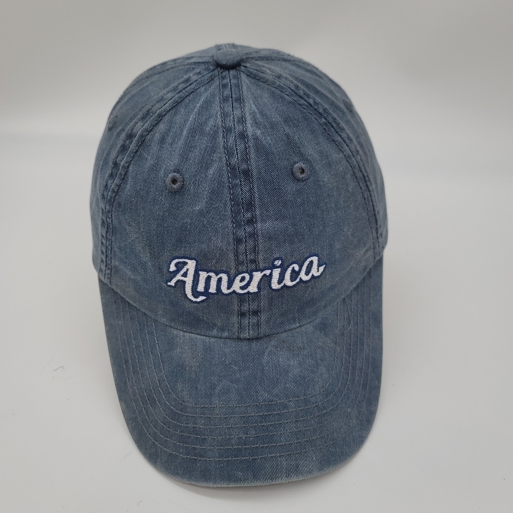 Unisex Blue Denim Jean America Embroidered Baseball Cap 100% Cotton
